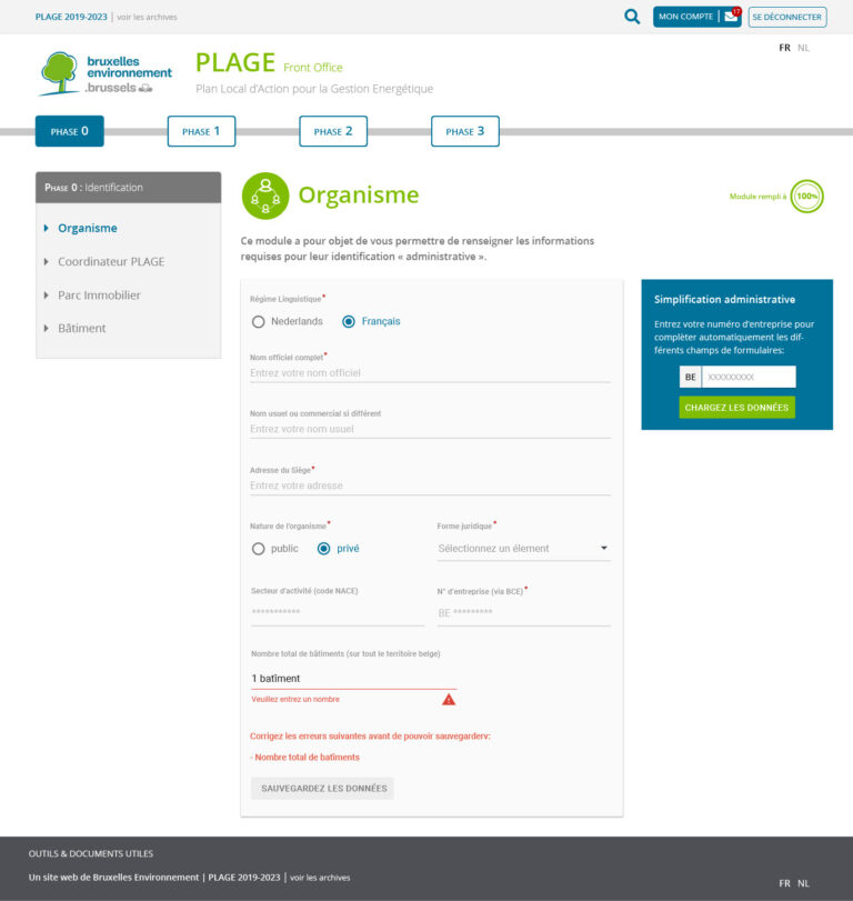 Bruxelles Environnement phase 0-formulaire